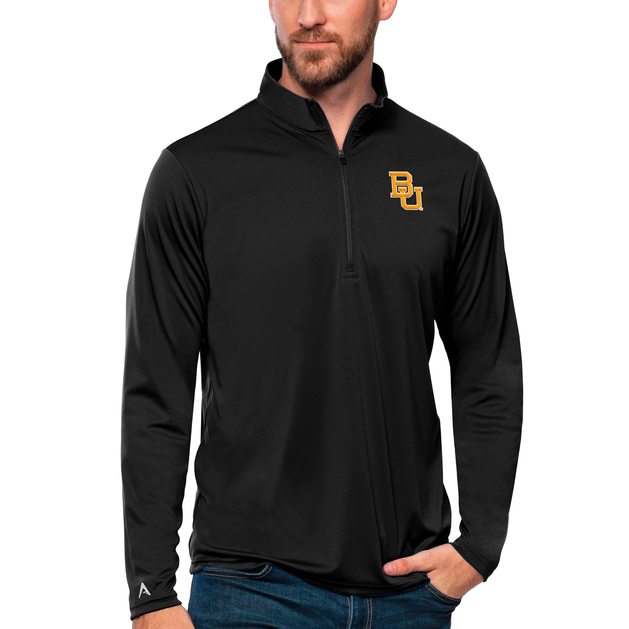 Men's Antigua Black Baylor Bears Tribute Quarter-Zip Top